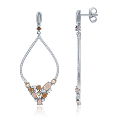 Sterling Silver Marquise w/ Pink Milky, & Brown, Champagne, and White CZ Earrings