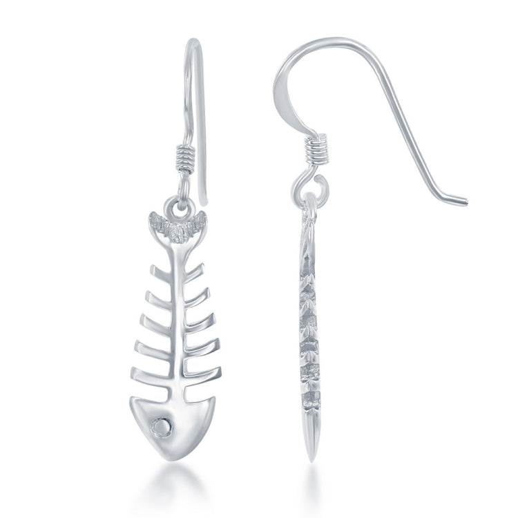 Sterling Silver Fish Skeleton Earrings