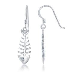 Sterling Silver Fish Skeleton Earrings