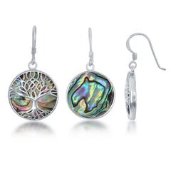 Sterling Silver Round Abalone with Tree of Life Earring