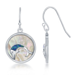 Sterling Silver Round MOP with Blue Inlay Opal Dolphin Earrings