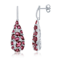 Sterling Silver Teardrop Created Pink Sapphire and White CZ Earrings