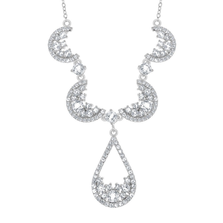 Sterling Silver Crescent Shape w/ 5.55cttw White Topaz & Center Open Teardrop Necklack