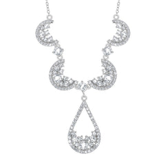 Sterling Silver Crescent Shape w/ 5.55cttw White Topaz & Center Open Teardrop Necklack