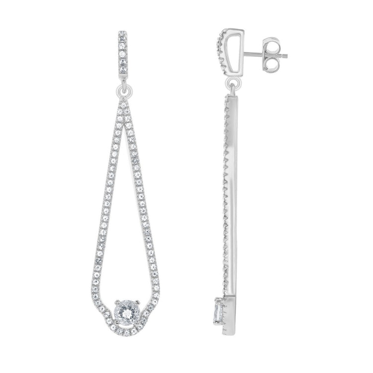 Sterling Silver Thin Long Open 5.74cttw White Topaz Teardrop Bridal Earrings