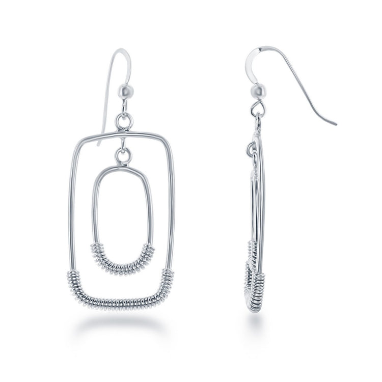 Sterling Silver Double Open Rectangle Wire Earrings