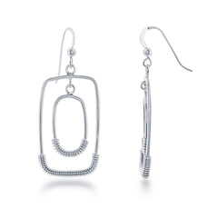 Sterling Silver Double Open Rectangle Wire Earrings
