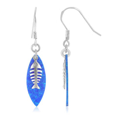 Sterling Silver Opal Oval and Fish Skeleton Fishhook Earrings