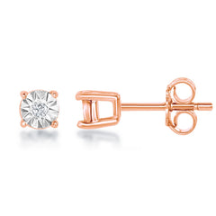 Sterling Silver Center Diamond  3MM Stud Earrings - Rose Gold Plated