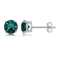 Sterling Silver 6MM  Emerald "May" Swarovski Element Earrings