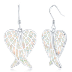 Sterling Silver White Inlay Opal Angel Wings Earrings