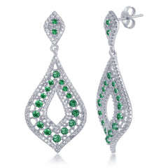 Sterling Silver Open Curved Marquise with Green & White CZ's Earrings