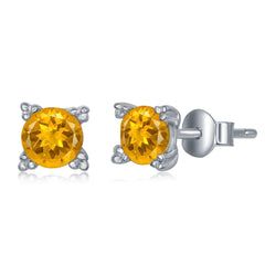 Sterling Silver 5MM Round Citrine Four Prong Stud Earrings