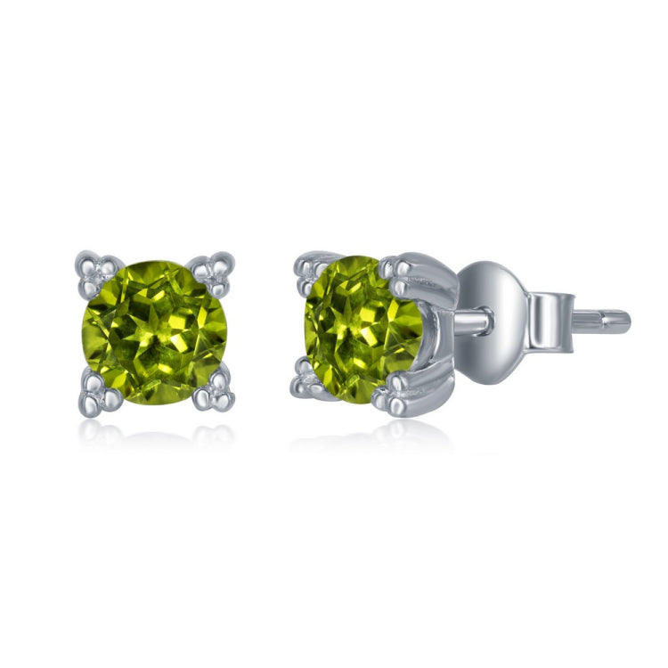 Sterling Silver 5MM Round Peridot Stud Earrings