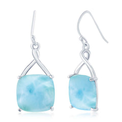 Sterling Silver Four-Prong Square Larimar Dangle Earrings