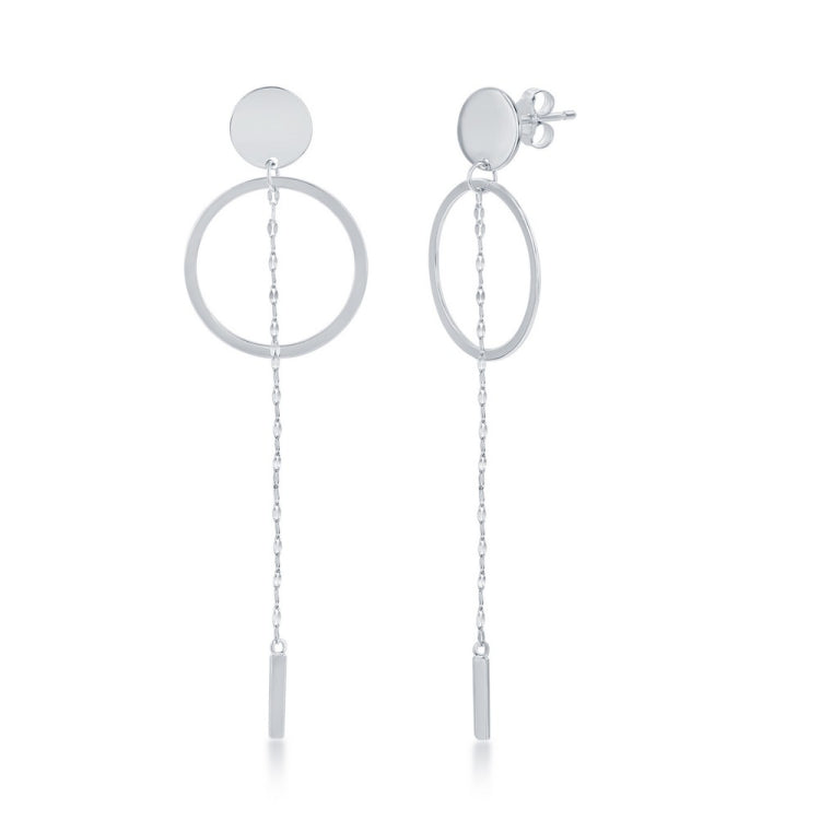 Sterling Silver Disc with Open Hoop Fancy Chain & Bar Earrings