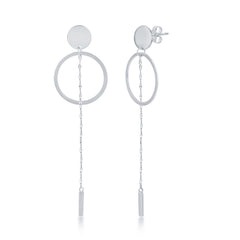 Sterling Silver Disc with Open Hoop Fancy Chain & Bar Earrings