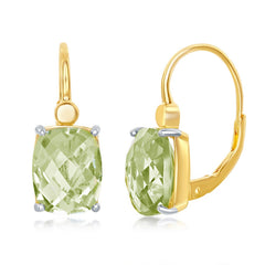 Sterling Silver Gold Plated Four-Prong Checkered 4.904cttw Green Amethyst Earrings