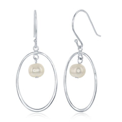 Sterling Silver Open Oval with Freshwater Pearl Earrings