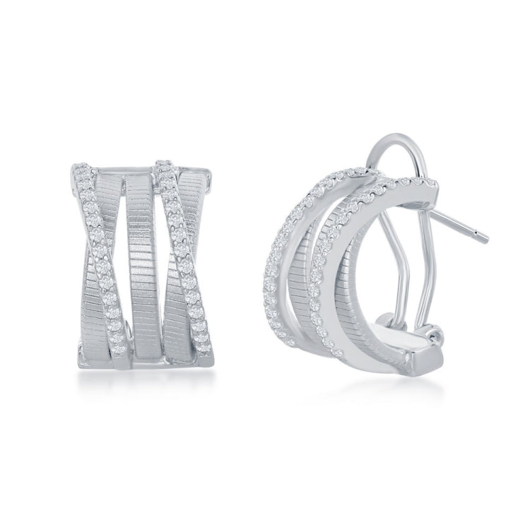 Sterling Silver Designer Earrings, Set with CZ, Bonded with Platinium, MADE IN ITALY