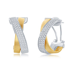 Sterling Silver Designer Earrings, Set with CZ, Bonded with 14K Gold, MADE IN ITALY