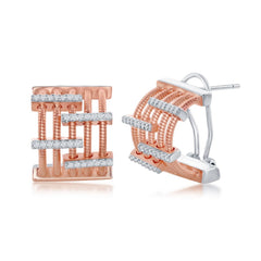 Sterling Silver Designer Earrings, Set with CZ, Bonded with 14K Rose Gold, MADE IN ITALY