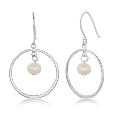 Sterling Silver Open Circle with Freshwater Pearl Earrings