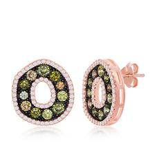 Sterling Silver Rose Gold with White, Champagne & Yellow CZ w/ Black Plating Round Earrings