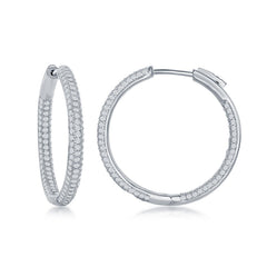 Sterling Silver 3x30mm Inside-Outside Micro Pave CZ Hoop Earrings