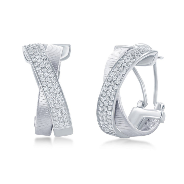 Sterling Silver Designer Earrings, Set with CZ, Bonded with Platnium, MADE IN ITALY