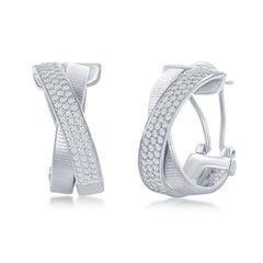 Sterling Silver Designer Earrings, Set with CZ, Bonded with Platnium, MADE IN ITALY