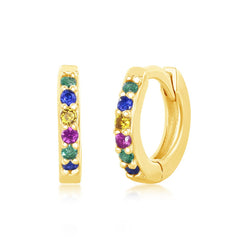 Sterling Silver Gold Plated Rainbow CZ Small Huggie Hoop Earrings