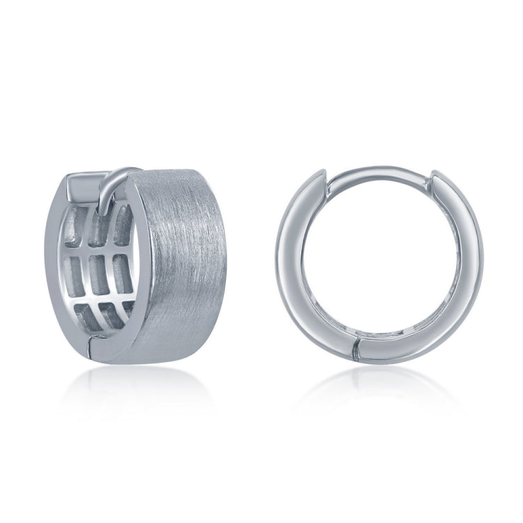 Sterling Silver Brushed 6x14mm Huggie Hoop Earrings