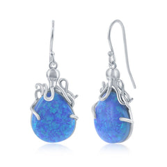 Sterling Silver Pear-Shaped Blue Opal Octopus Earrings