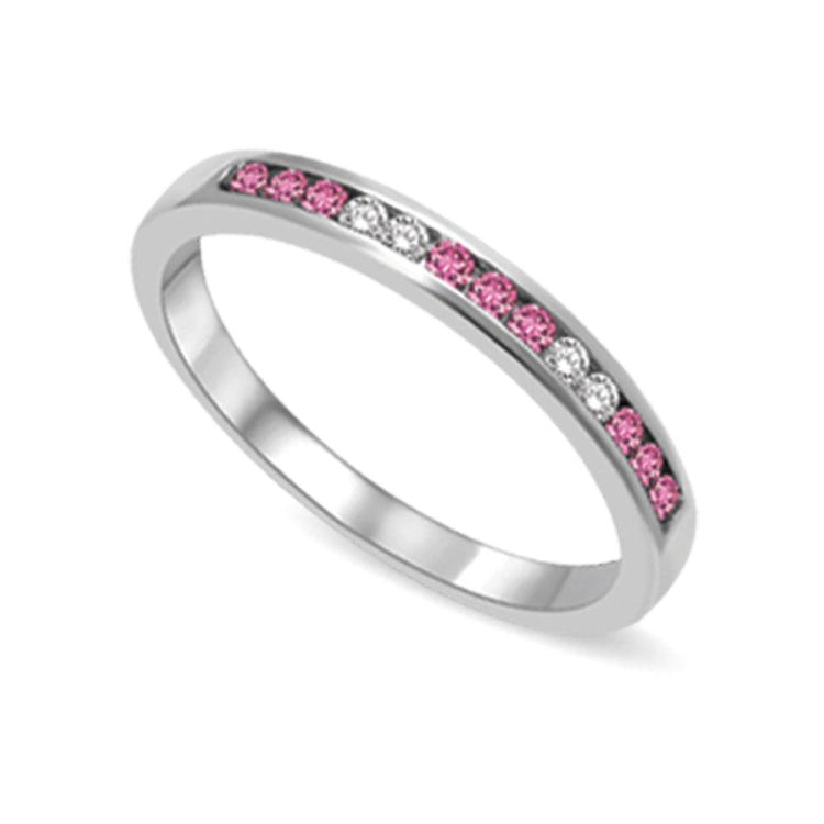 14K White Gold 1/5 Ctw Pink Sapphire & Diamond Machine Band