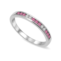 14K White Gold 1/5 Ctw Pink Sapphire & Diamond Machine Band