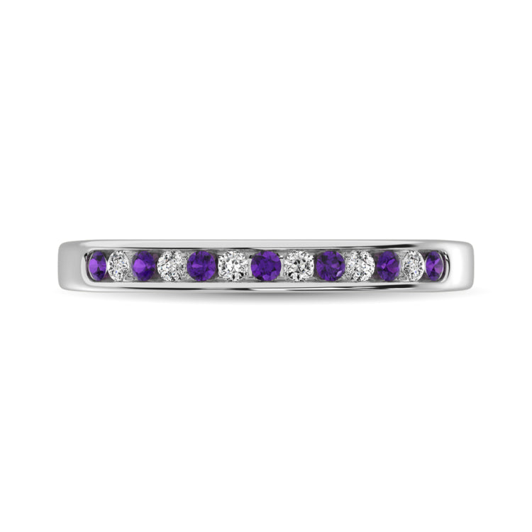 14K White Gold 1/6 Ctw Amethyst & Diamond Machine Band