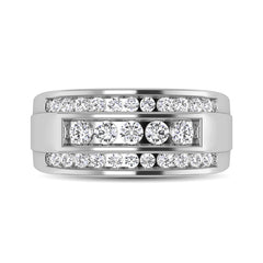 10K White Gold 1/2 Ctw Round Cut Diamond Mens Wedding Band