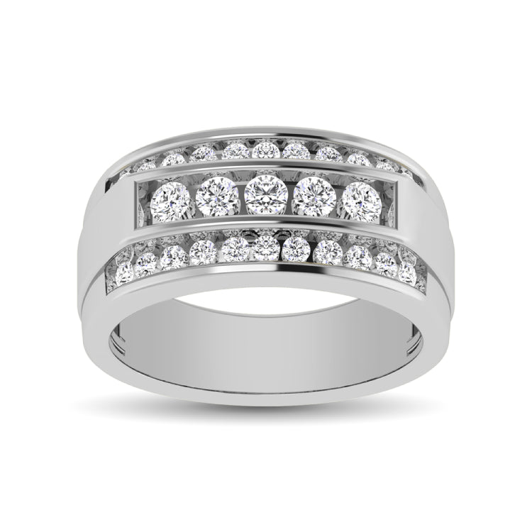 10K White Gold 1/2 Ctw Round Cut Diamond Mens Wedding Band