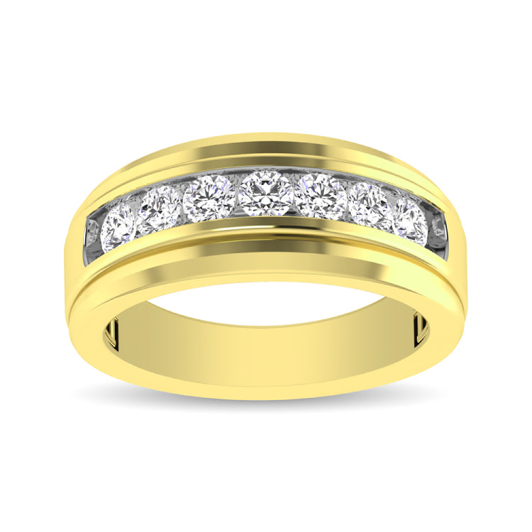 10K Yellow Gold 1 Ctw Round Cut Diamond Mens Wedding Band