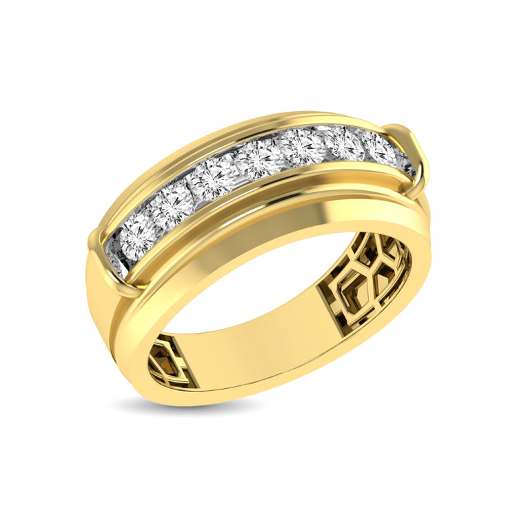 10K Yellow Gold 1 Ctw Round Cut Diamond Mens Wedding Band