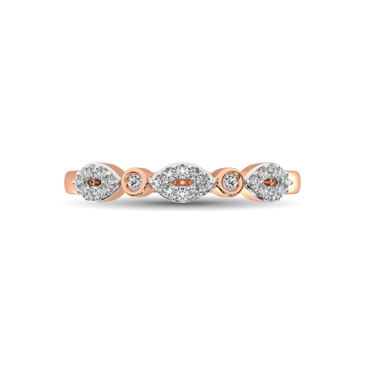 Round and Marquise Shape 1/6 Ctw Diamond Stackable Band in 10K Rose Gold