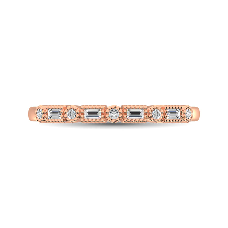 14K Rose Gold 1/10 Ctw Round and Tapper Diamond Band Ring