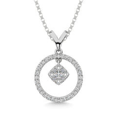 10K White Gold 1/4 Ct.Tw. Diamond Circle Dangler Pendant