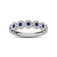 14K White Gold 5/8 Ct.Tw. Diamond & Blue Sapphire Stackable Band