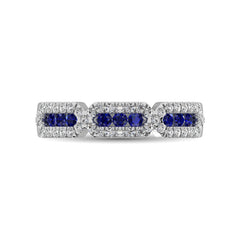 14K White Gold 5/8 Ct.Tw. Diamond & Blue Sapphire Stackable Band