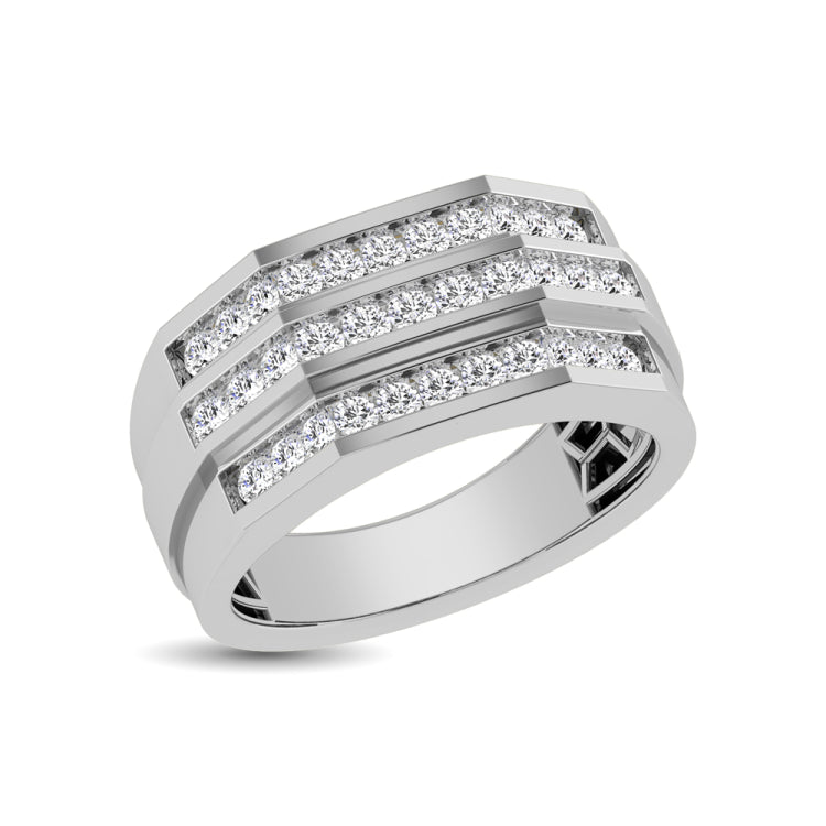 10K White Gold 1 Ct.Tw. Diamond Triple Row Mens Band