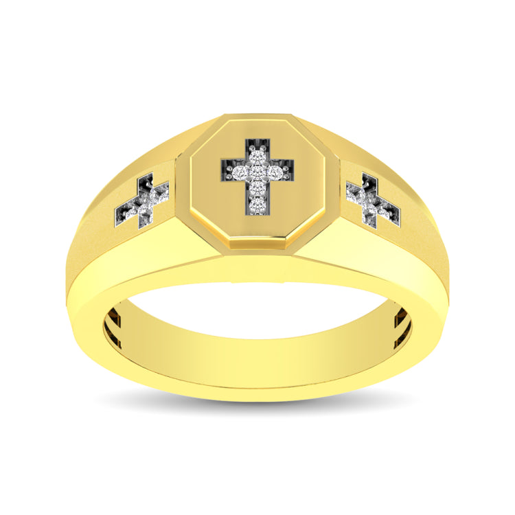 10K YellowGold 1/20 Ct.Tw. Diamond Men&apos;s Cross Ring