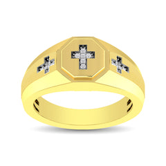 10K YellowGold 1/20 Ct.Tw. Diamond Men&apos;s Cross Ring