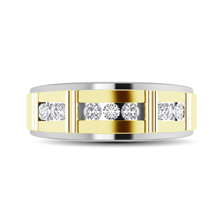 10K Two Tone 1/10 Ct.Tw. Diamond 7 stone Mens Band